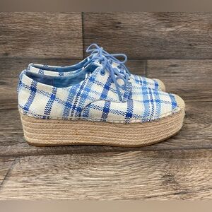 Tory Burch Women's Florence Blue Check‎ Platform Espadrille Shoes Sz 8